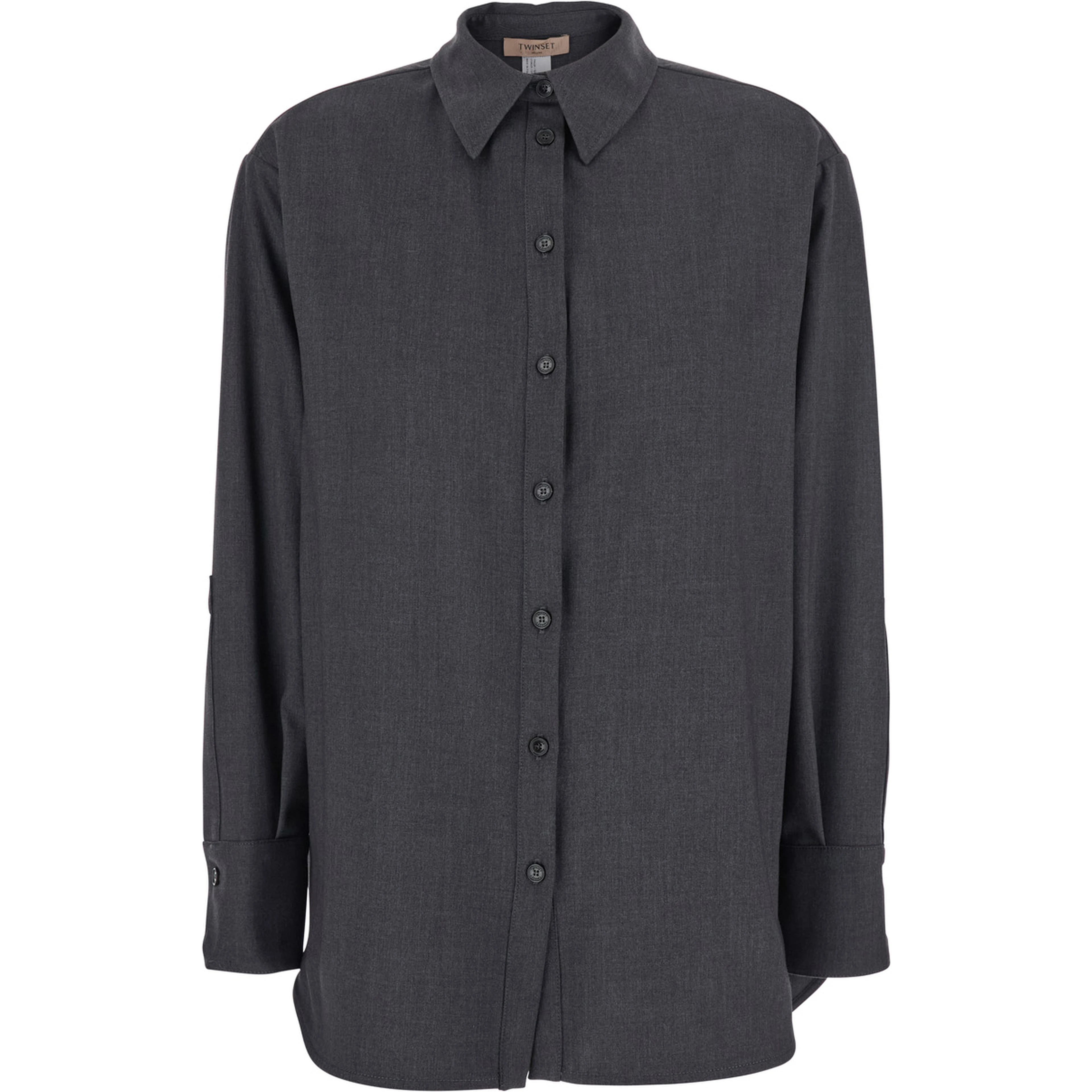 Grey Shirt with Classic Collar and Logo Plaque on the Rear in Viscose Blend Stretch Woman