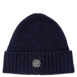Blue Beanie with Logo Patch on the Front in Wool Blend Boy