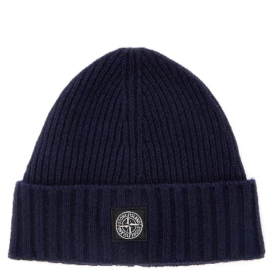 Blue Beanie with Logo Patch on the Front in Wool Blend Boy