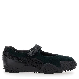Mostro Fey Black Sneakers with Touch-Strap Closure and Rubber Sole with Cleats in Suede and Mesh Man
