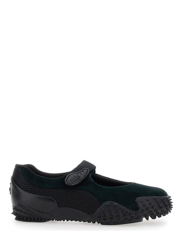 Mostro Fey Black Sneakers with Touch-Strap Closure and Rubber Sole with Cleats in Suede and Mesh Man