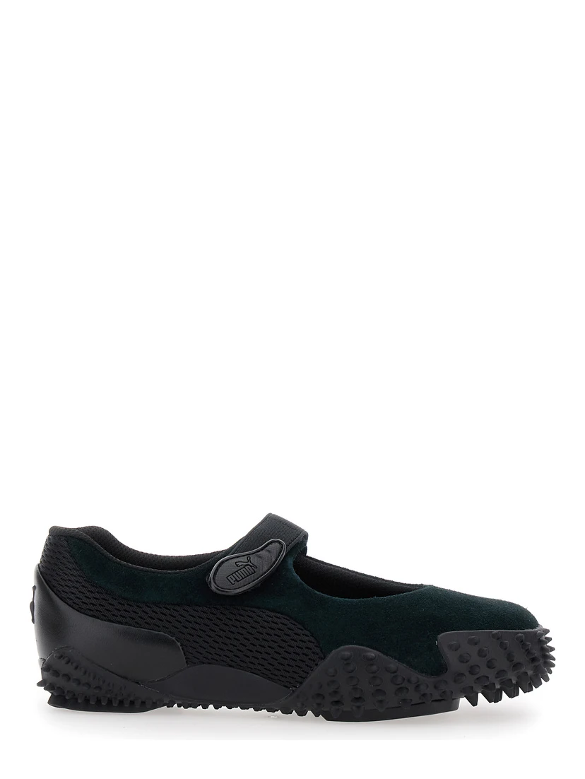 Mostro Fey Black Sneakers with Touch-Strap Closure and Rubber Sole with Cleats in Suede and Mesh Man