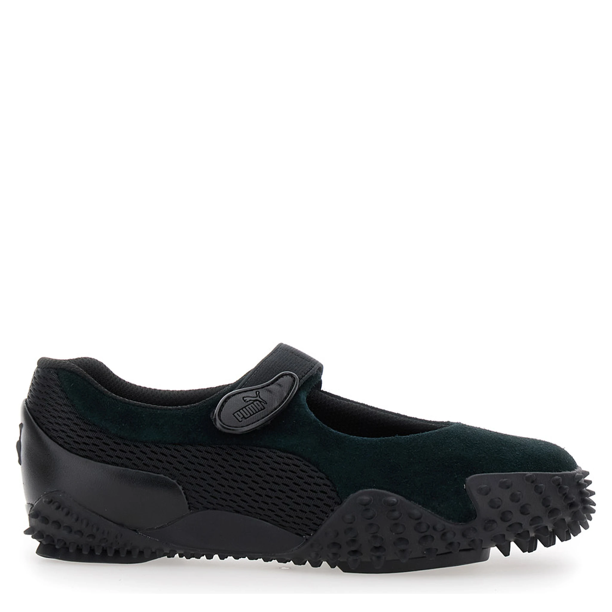 Mostro Fey Black Sneakers with Touch-Strap Closure and Rubber Sole with Cleats in Suede and Mesh Man