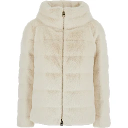 White Quilted Down Jacket with Front Zip Closure in Ecofur Woman