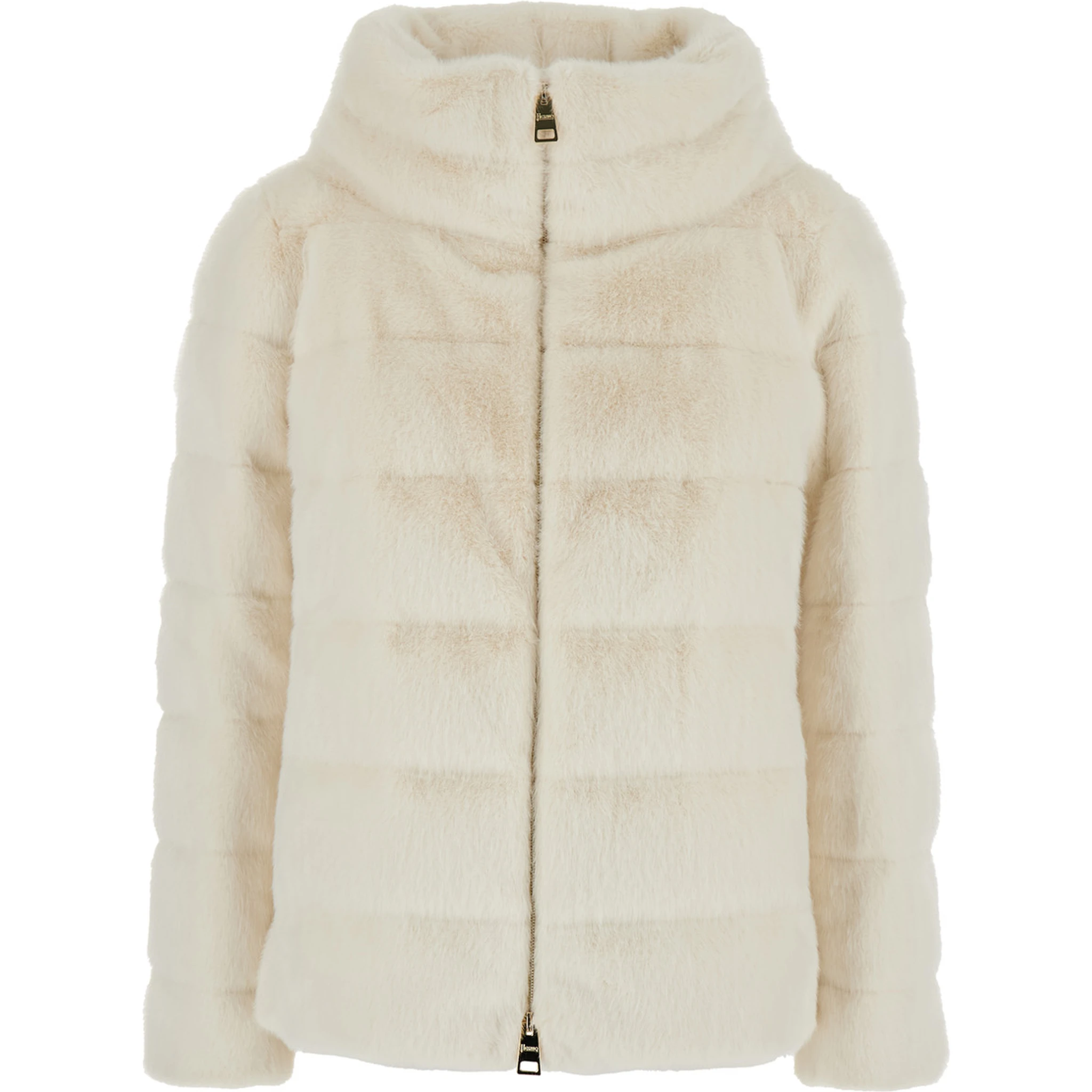 White Quilted Down Jacket with Front Zip Closure in Ecofur Woman