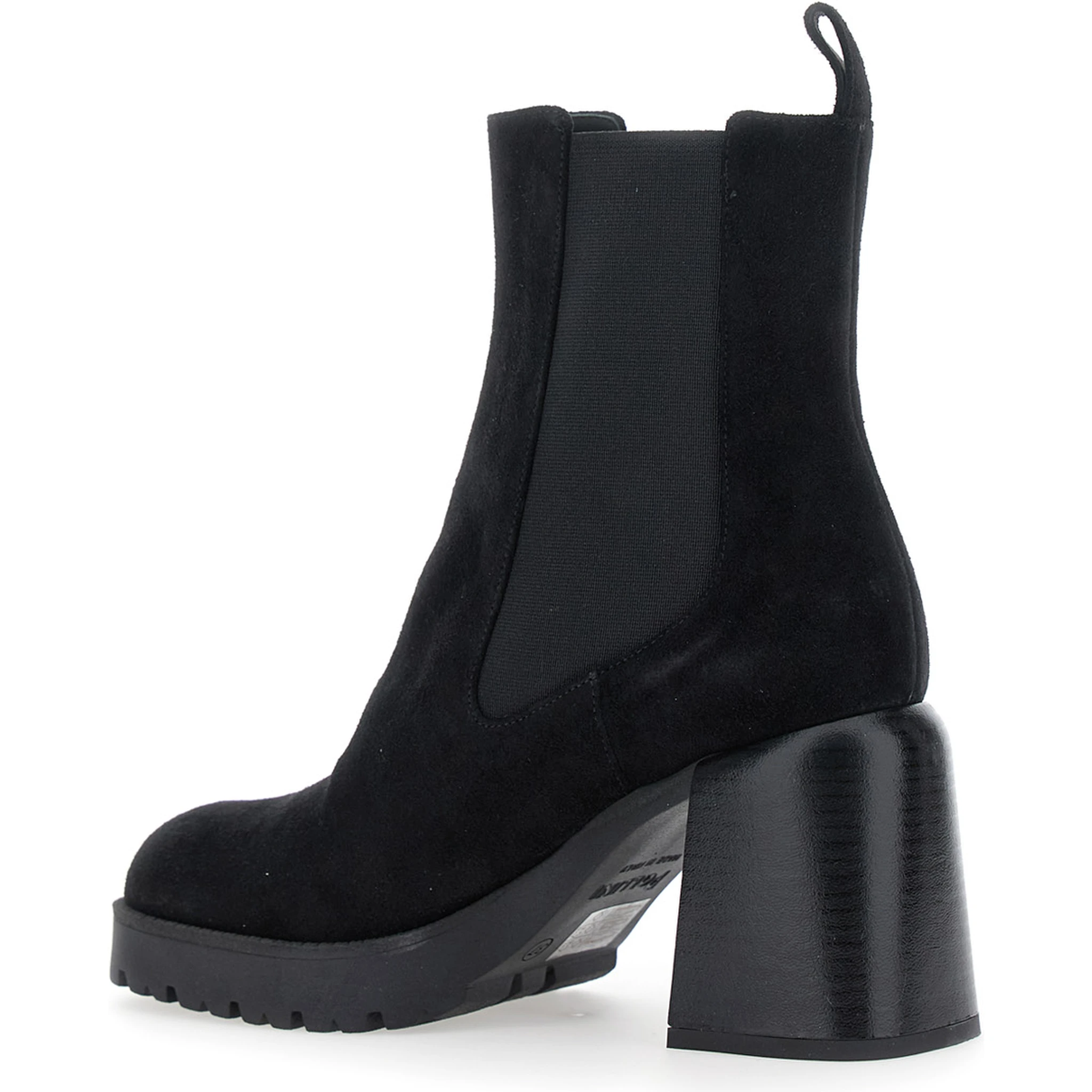Black Elasticated Band Block Heel Ankle Boots in Suede Woman