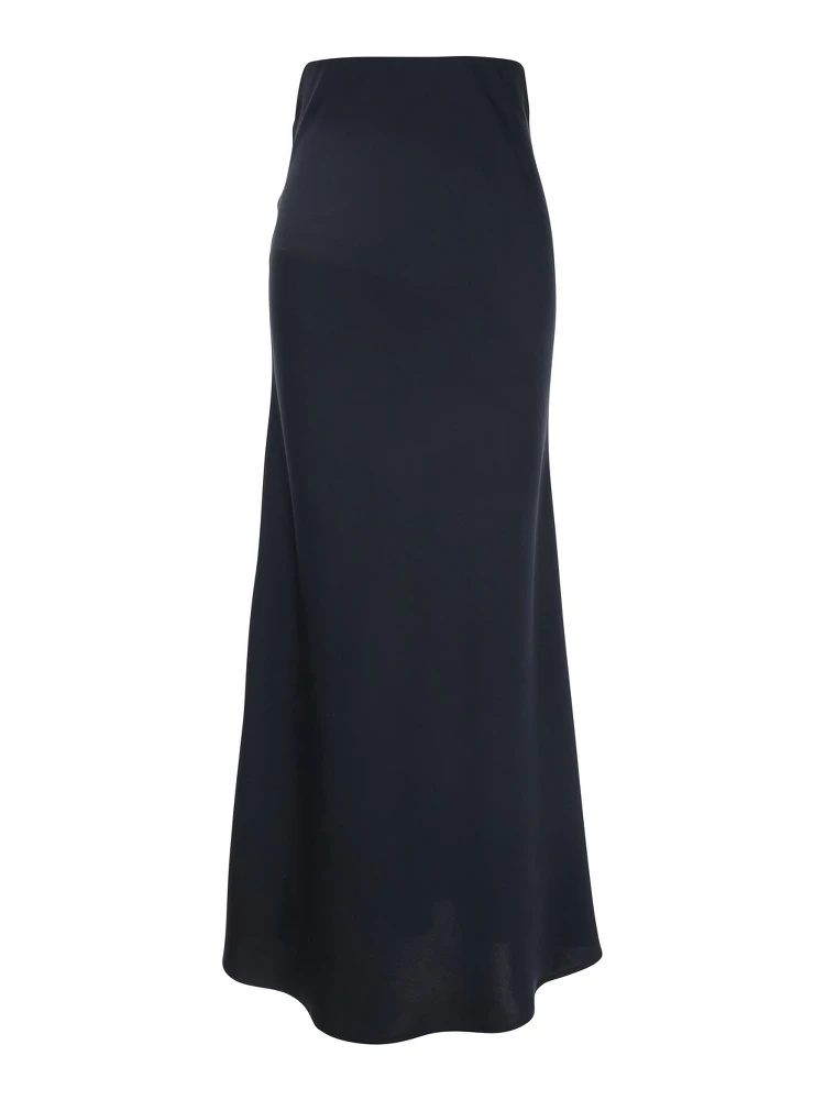 Blue Long Skirt  with Volant Detail at the End in Satin Woman