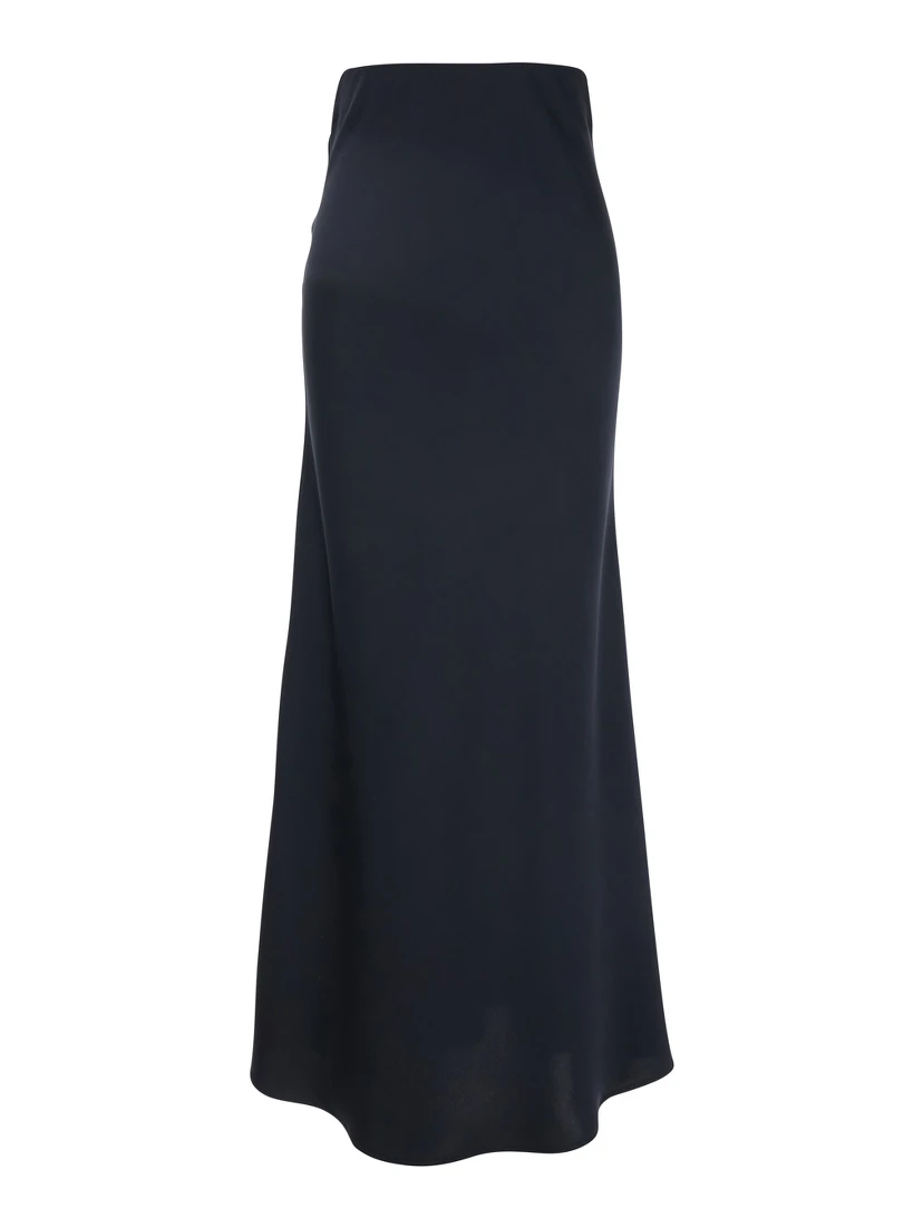 Blue Long Skirt  with Volant Detail at the End in Satin Woman