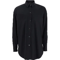 Black Shirt with Classic Collar in Cotton Blend Stretch Woman