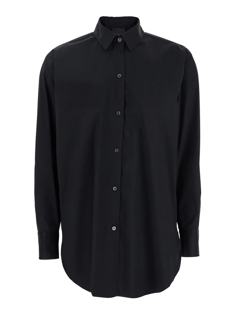 Black Shirt with Classic Collar in Cotton Blend Stretch Woman