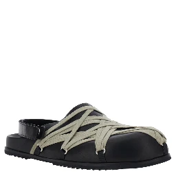 Black Mules with Oversize Decorative Laces and Buckle Closure in Leather Man