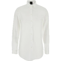 White Shirt with Classic Collar and Curved Hem in Cotton Woman