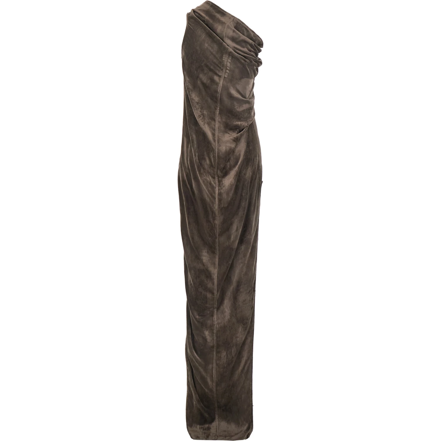 Athena Arrowhead Brown Asymmetric Long Dress with Ruched Neckline and Side Single Slit in Viscose Blend Woman