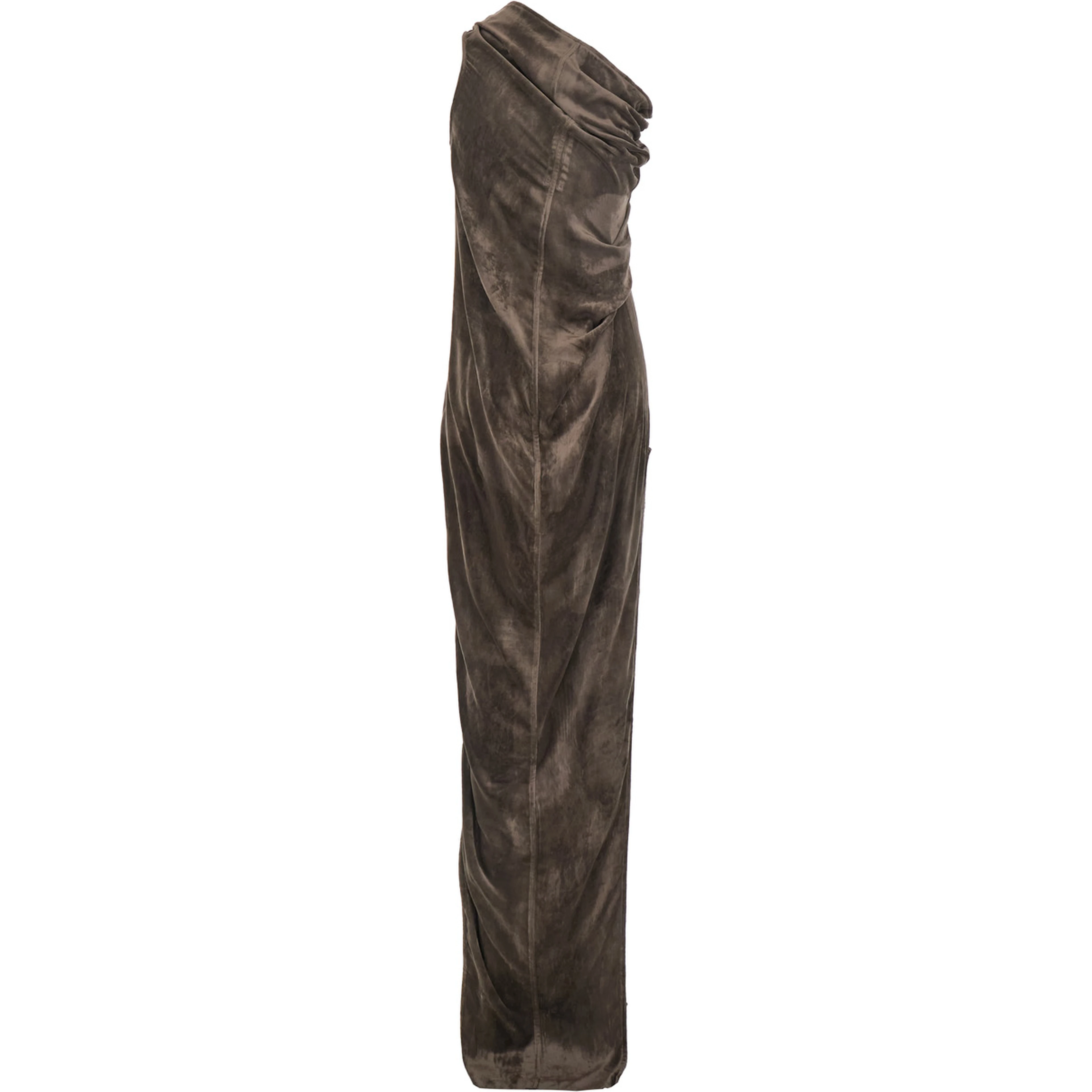 Athena Arrowhead Brown Asymmetric Long Dress with Ruched Neckline and Side Single Slit in Viscose Blend Woman