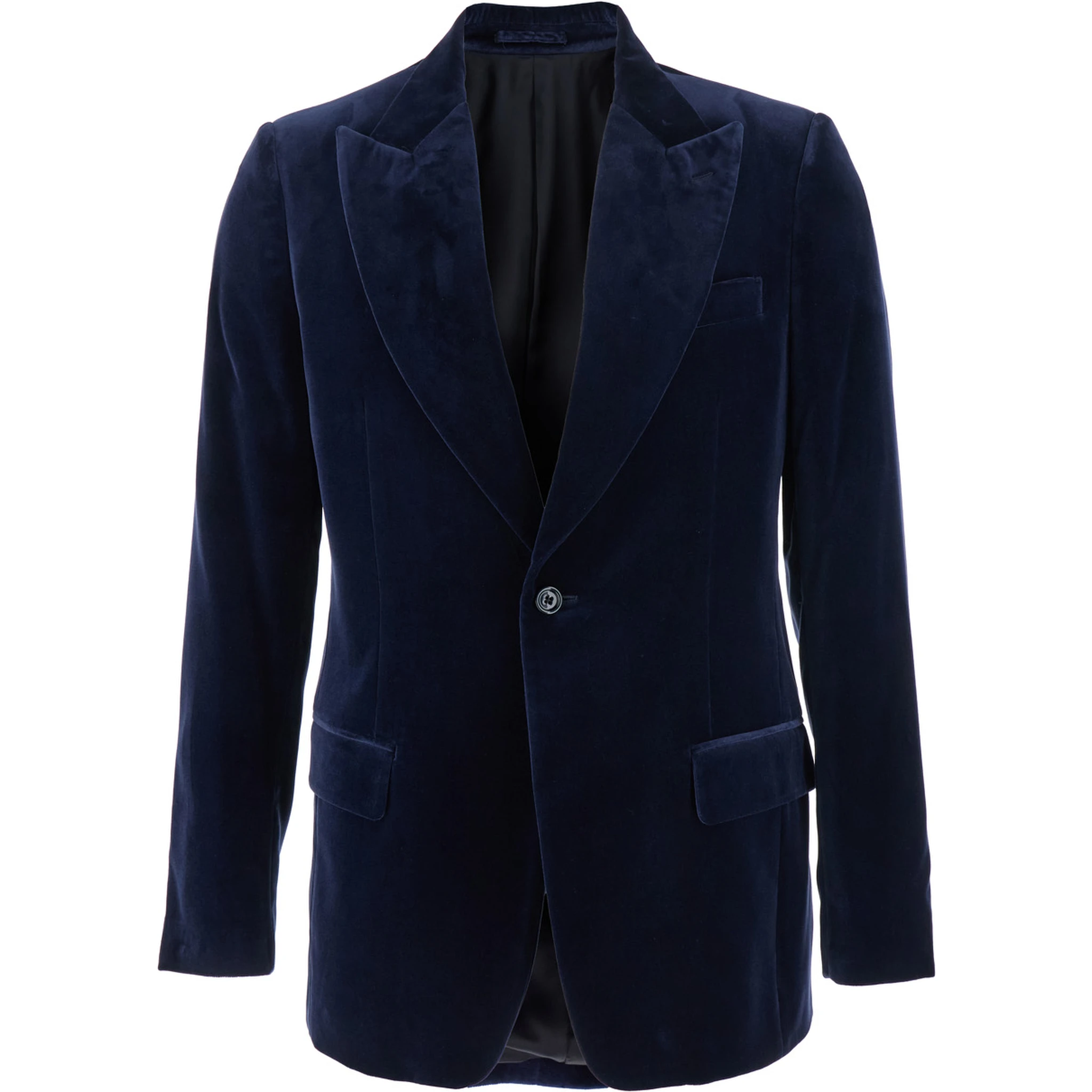 Blue Single-Breasted Jacket with Pointed Lapels in Velvet Man