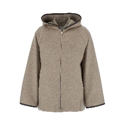 Beige Coat with Hood and Leather Trims in Wool and Cashmere Woman