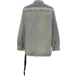 Light Blue Jacket with Classic Collar and Drawstring Detail on the Waist in Denim Man