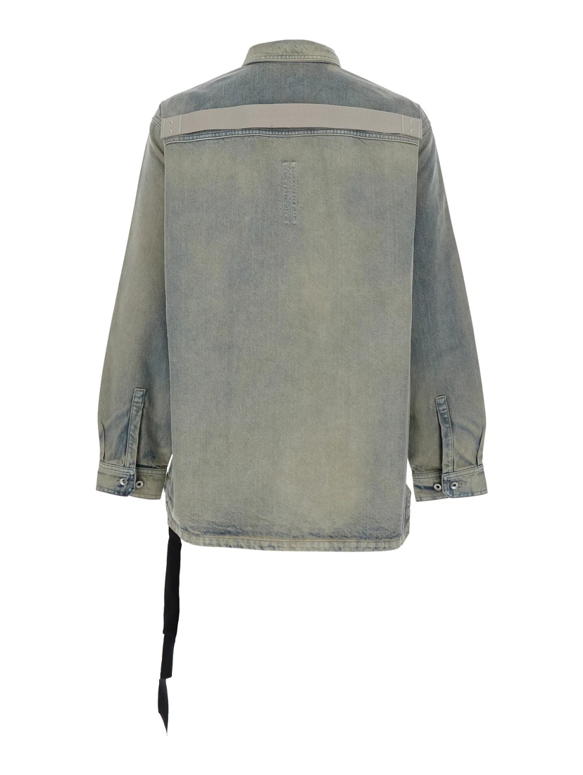 Light Blue Jacket with Classic Collar and Drawstring Detail on the Waist in Denim Man
