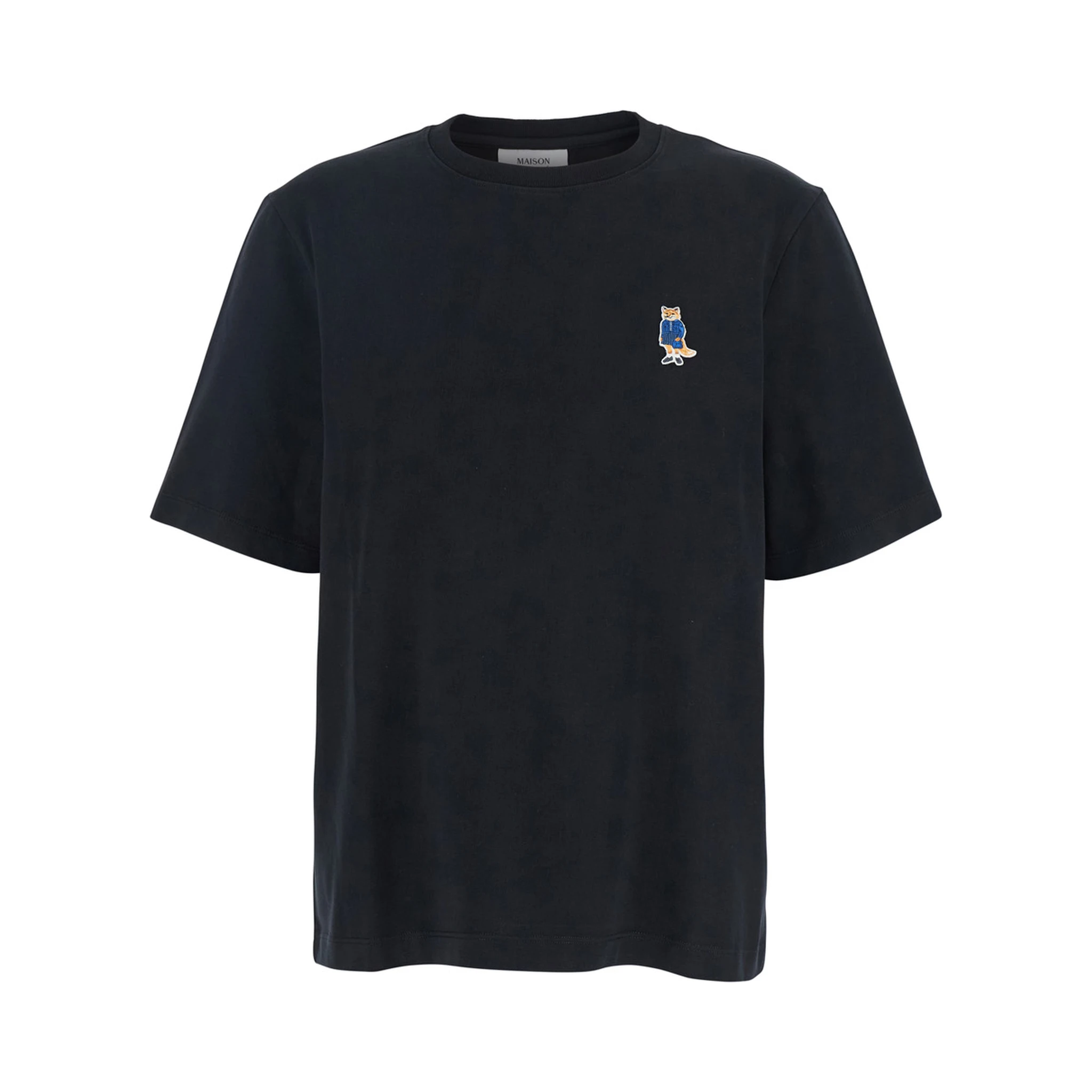 Black T-Shirt with Fox Head Patch in Cotton Woman