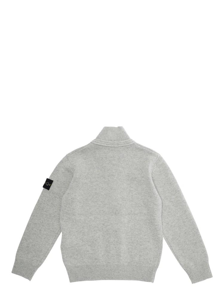 Grey Cardigan with High Neck and Logo Patch on the Sleeve in Wool and Cashmere Blend Boy alternative