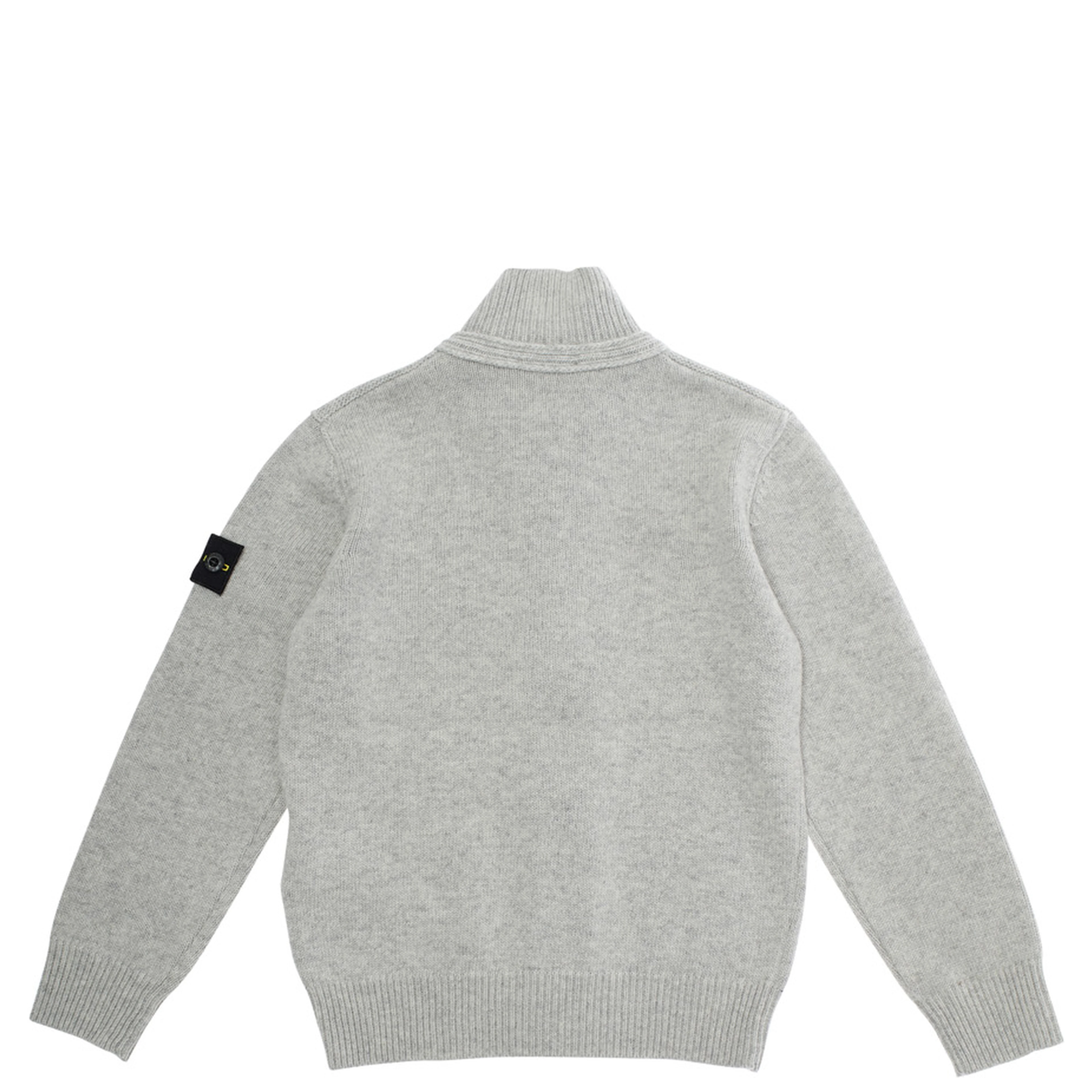 Grey Cardigan with High Neck and Logo Patch on the Sleeve in Wool and Cashmere Blend Boy
