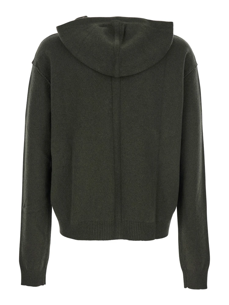 Green Sweatshirt with Contrasting Drawstring Hood in Cashmere and Wool Man alternative