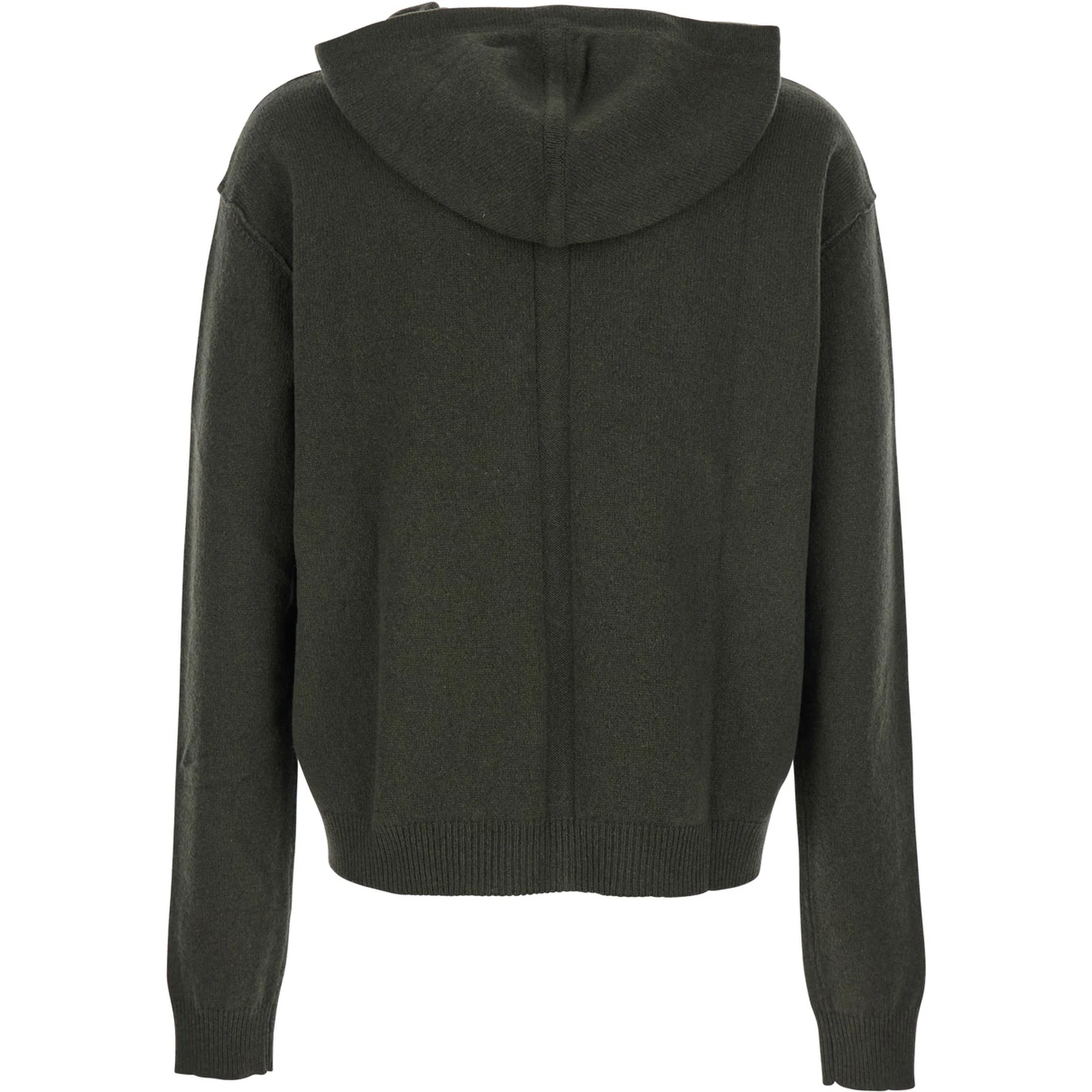 Green Sweatshirt with Contrasting Drawstring Hood in Cashmere and Wool Man