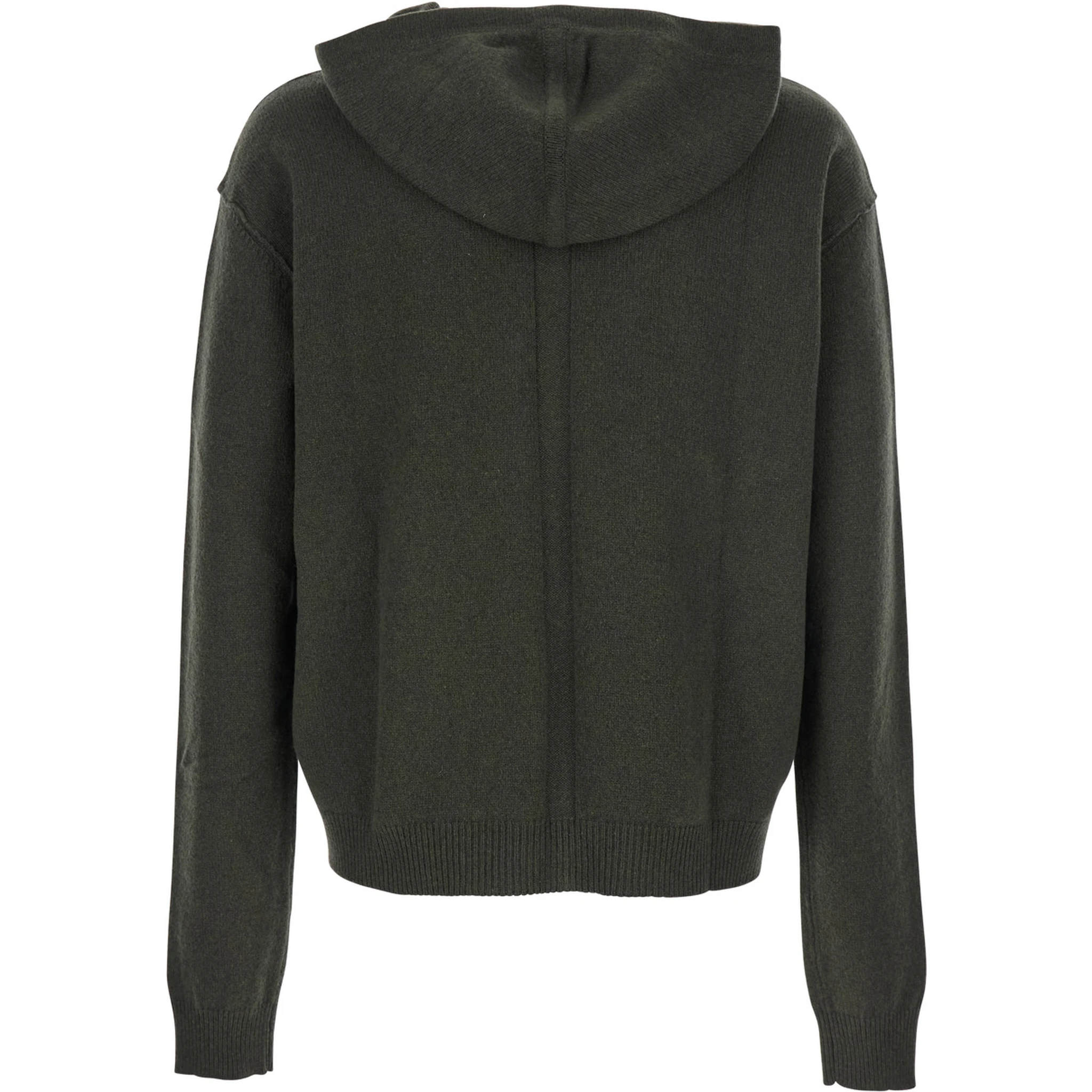 Green Sweatshirt with Contrasting Drawstring Hood in Cashmere and Wool Man