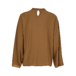 Beige Blouse with Criss-Crossed Neckline and Rear Keyhole Closure in Silk Blend Woman