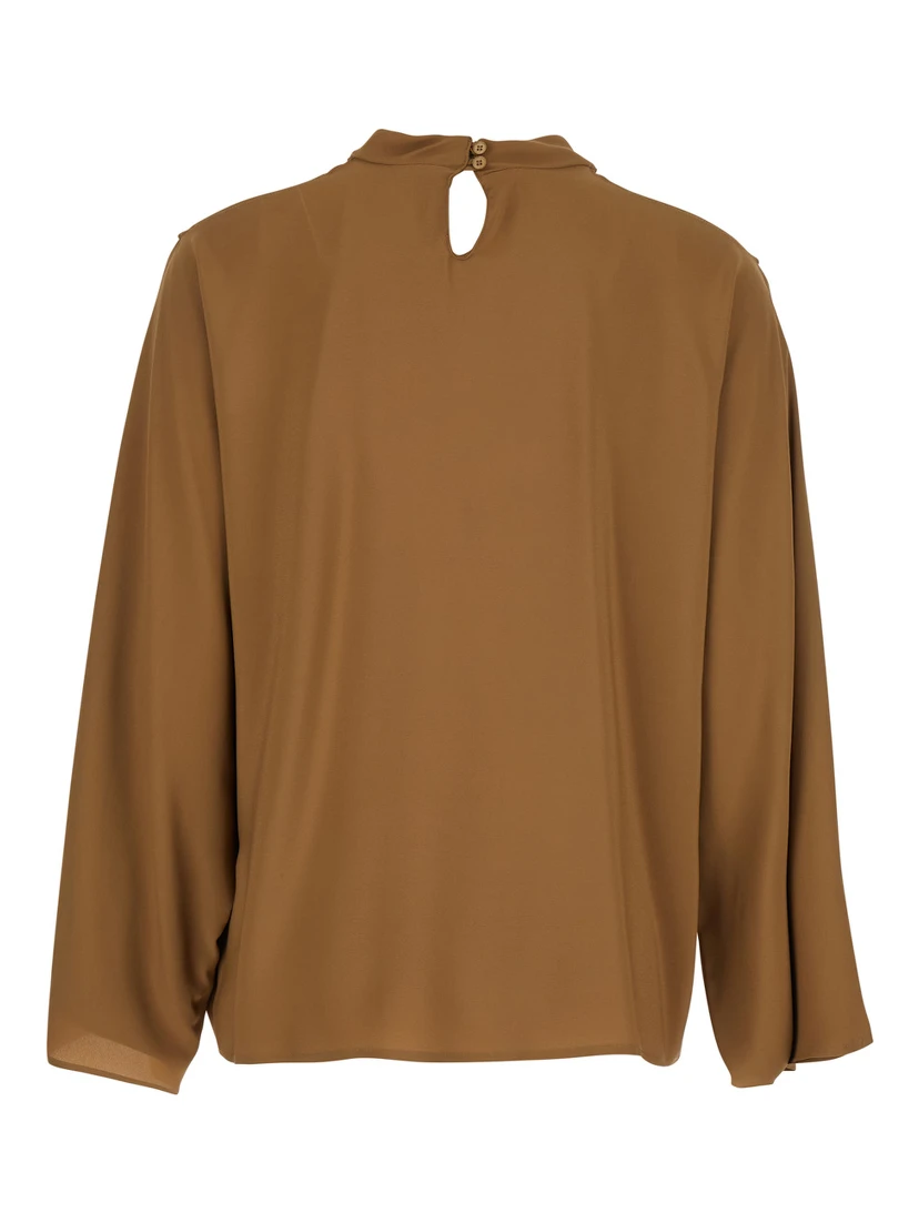 Beige Blouse with Criss-Crossed Neckline and Rear Keyhole Closure in Silk Blend Woman