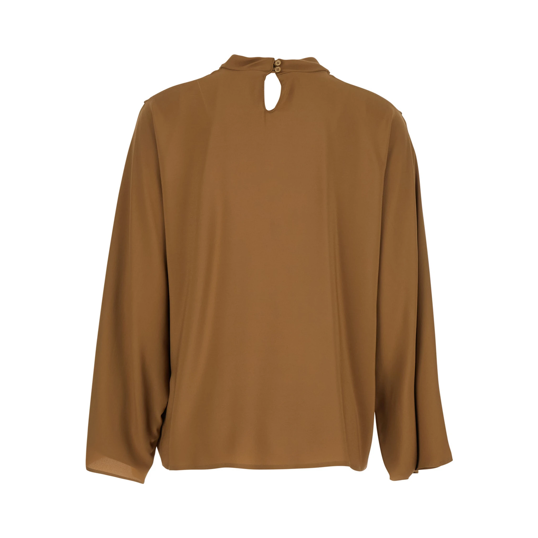 Beige Blouse with Criss-Crossed Neckline and Rear Keyhole Closure in Silk Blend Woman