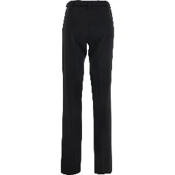 Black Pants with Belt with Buckle and Belt Loops in Viscose Blend Stretch Woman