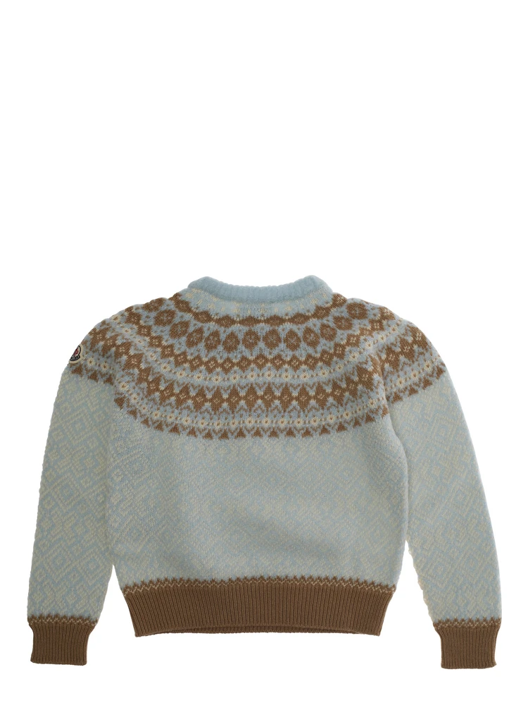 Multicolor Crewneck Sweater with Fair Isle Motif and Logo Patch on the Sleeve in Wool Girl alternative