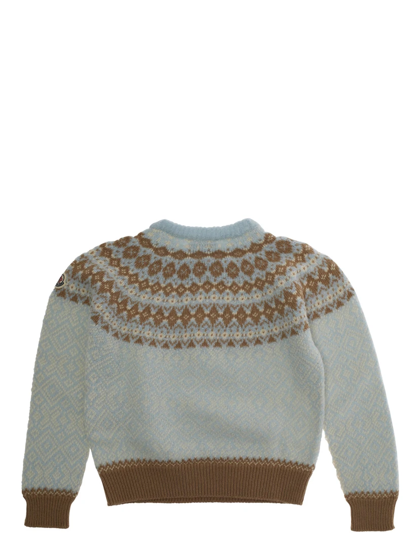 Multicolor Crewneck Sweater with Fair Isle Motif and Logo Patch on the Sleeve in Wool Girl