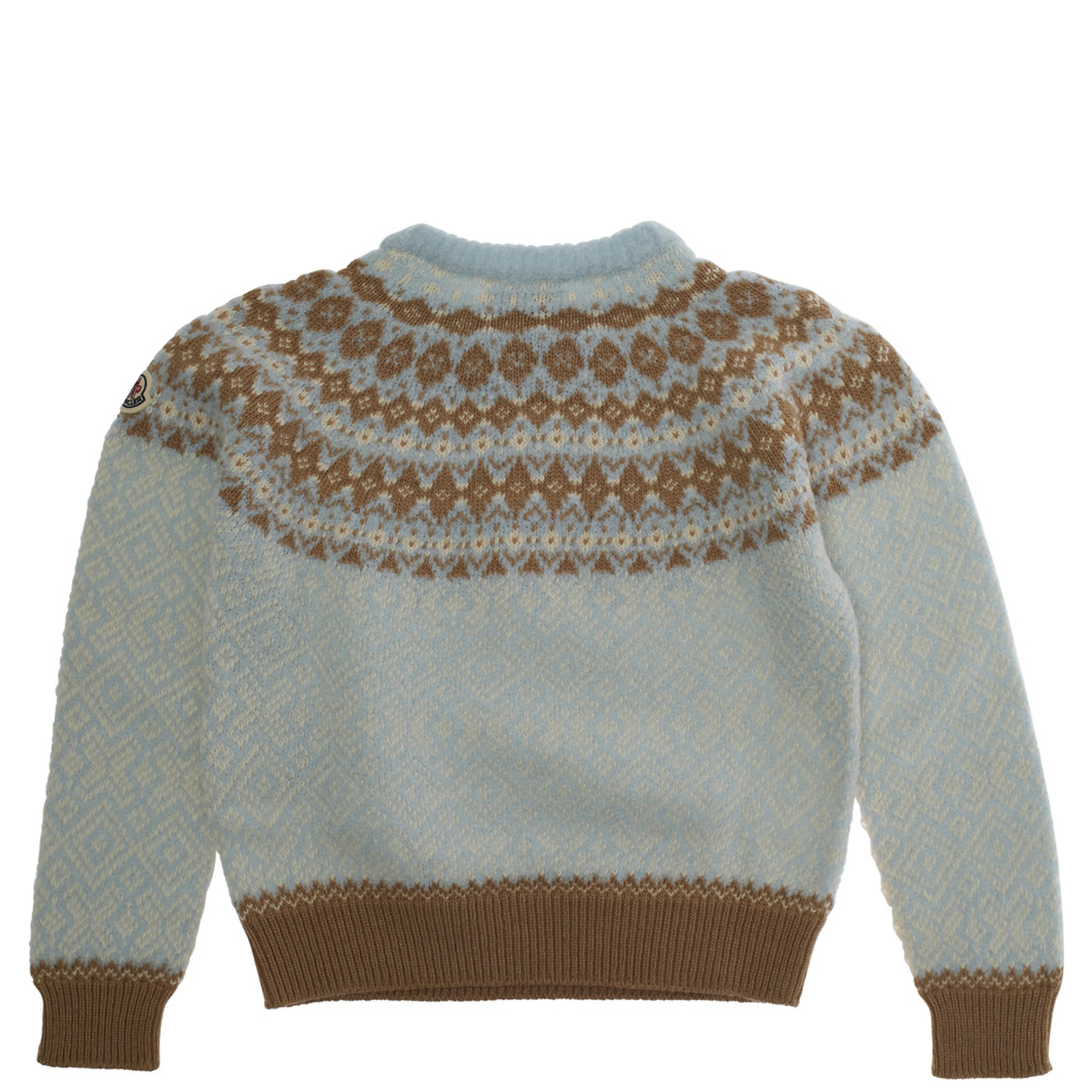 Multicolor Crewneck Sweater with Fair Isle Motif and Logo Patch on the Sleeve in Wool Girl