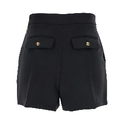 Black Shorts with Metallic Pendant and Patch Pockets in Fabric Woman