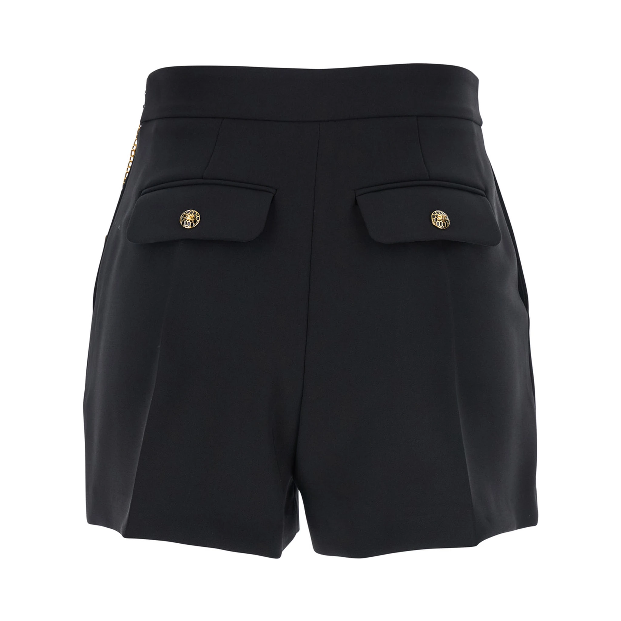 Black Shorts with Metallic Pendant and Patch Pockets in Fabric Woman