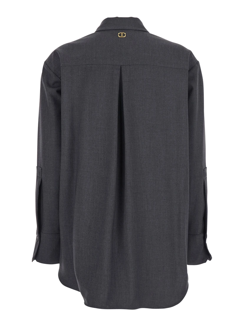 Grey Shirt with Classic Collar and Logo Plaque on the Rear in Viscose Blend Stretch Woman