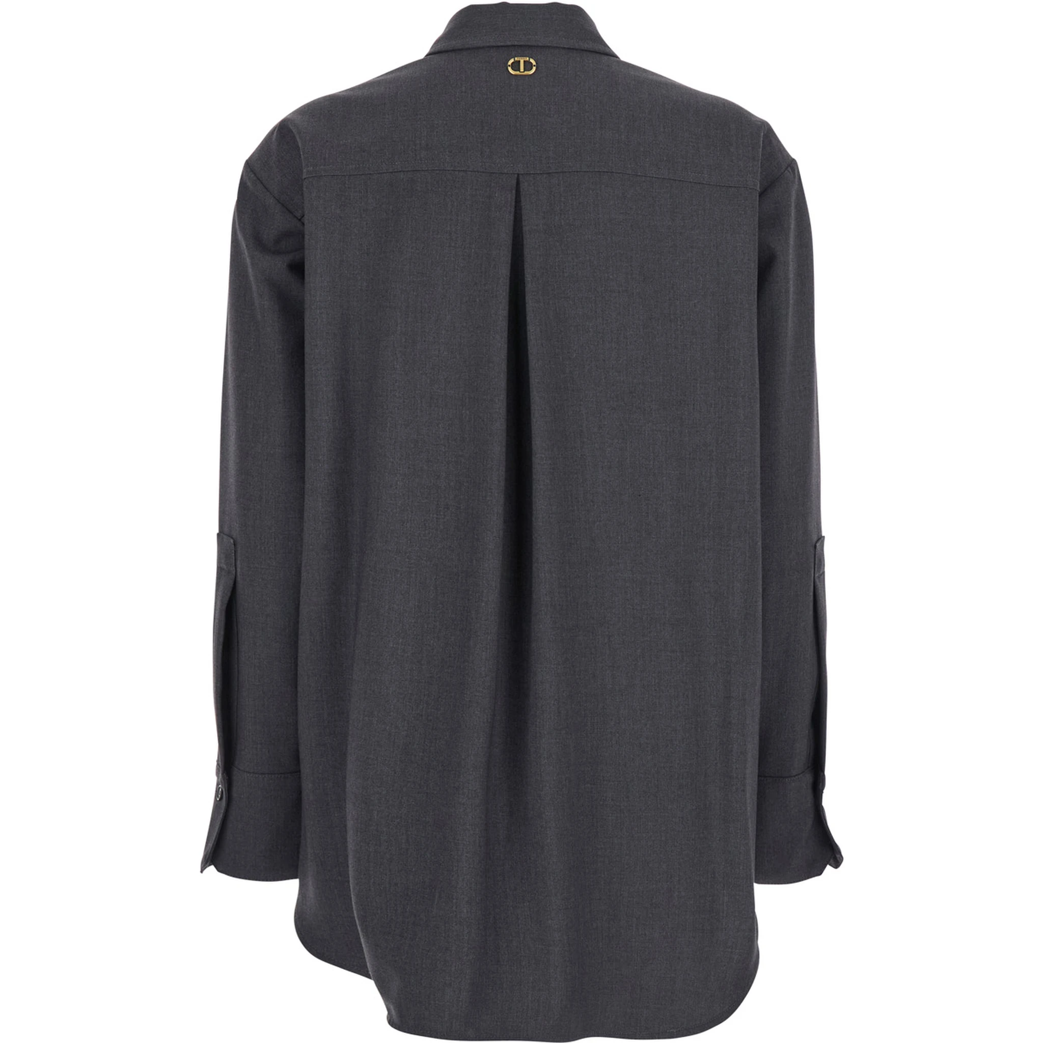 Grey Shirt with Classic Collar and Logo Plaque on the Rear in Viscose Blend Stretch Woman
