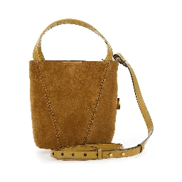 Spin Beige Shoulder Bag with Adjustable and Removable Shoulder Strap and Logo Charm on the Front in Suede Woman