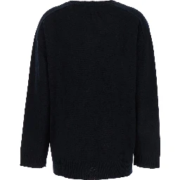 Black Crewneck Sweater with Asymmetric Hem in Wool and Cashmere Woman