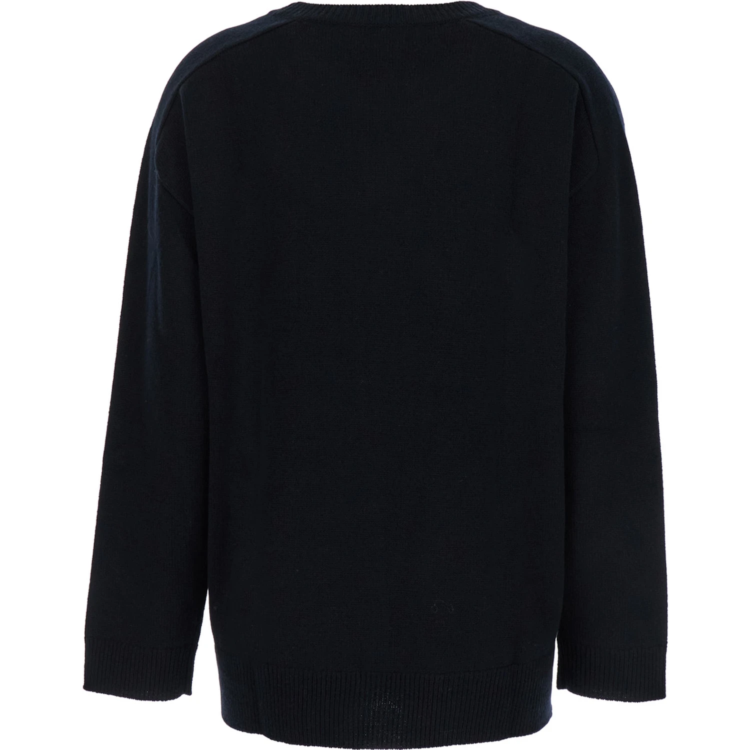 Black Crewneck Sweater with Asymmetric Hem in Wool and Cashmere Woman