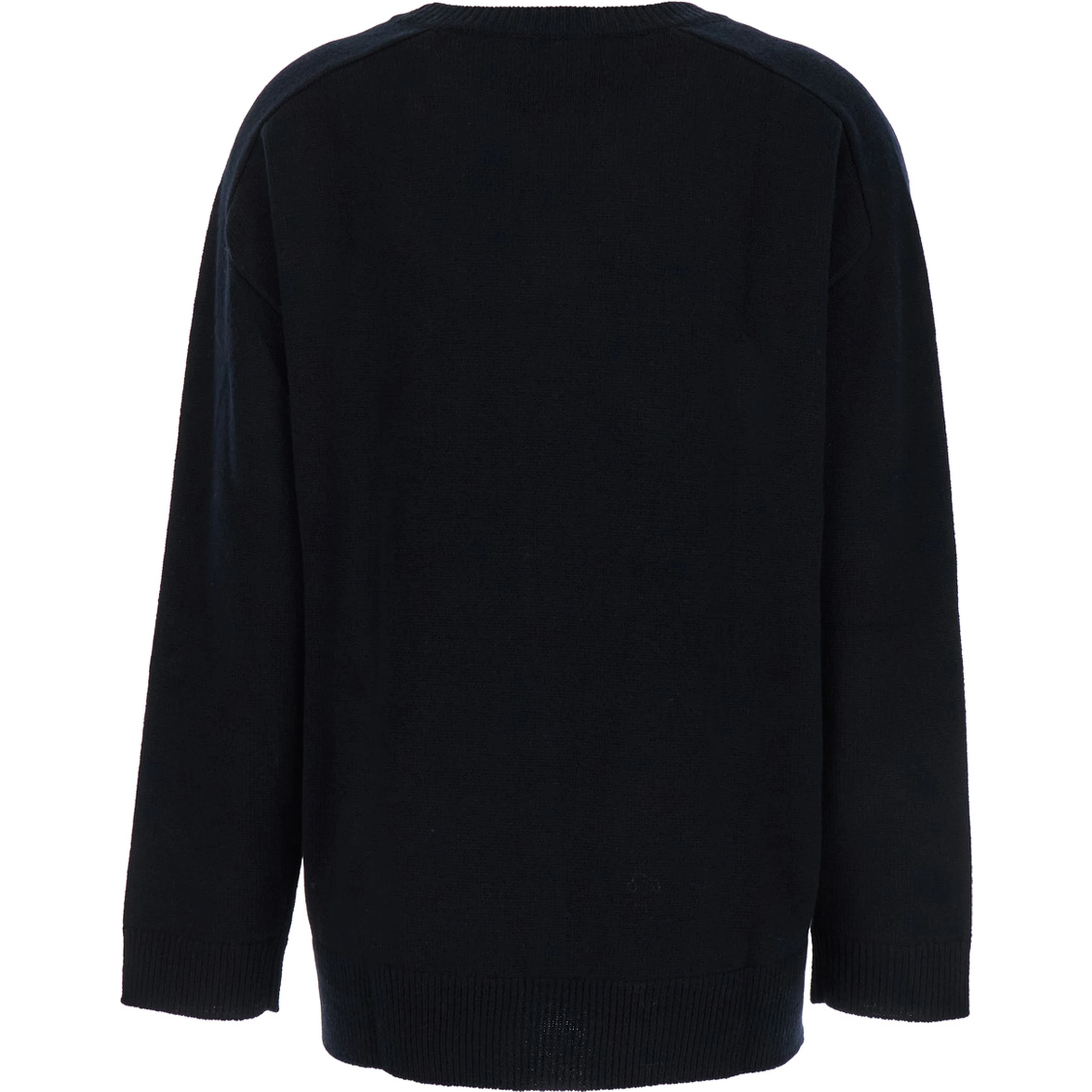 Black Crewneck Sweater with Asymmetric Hem in Wool and Cashmere Woman