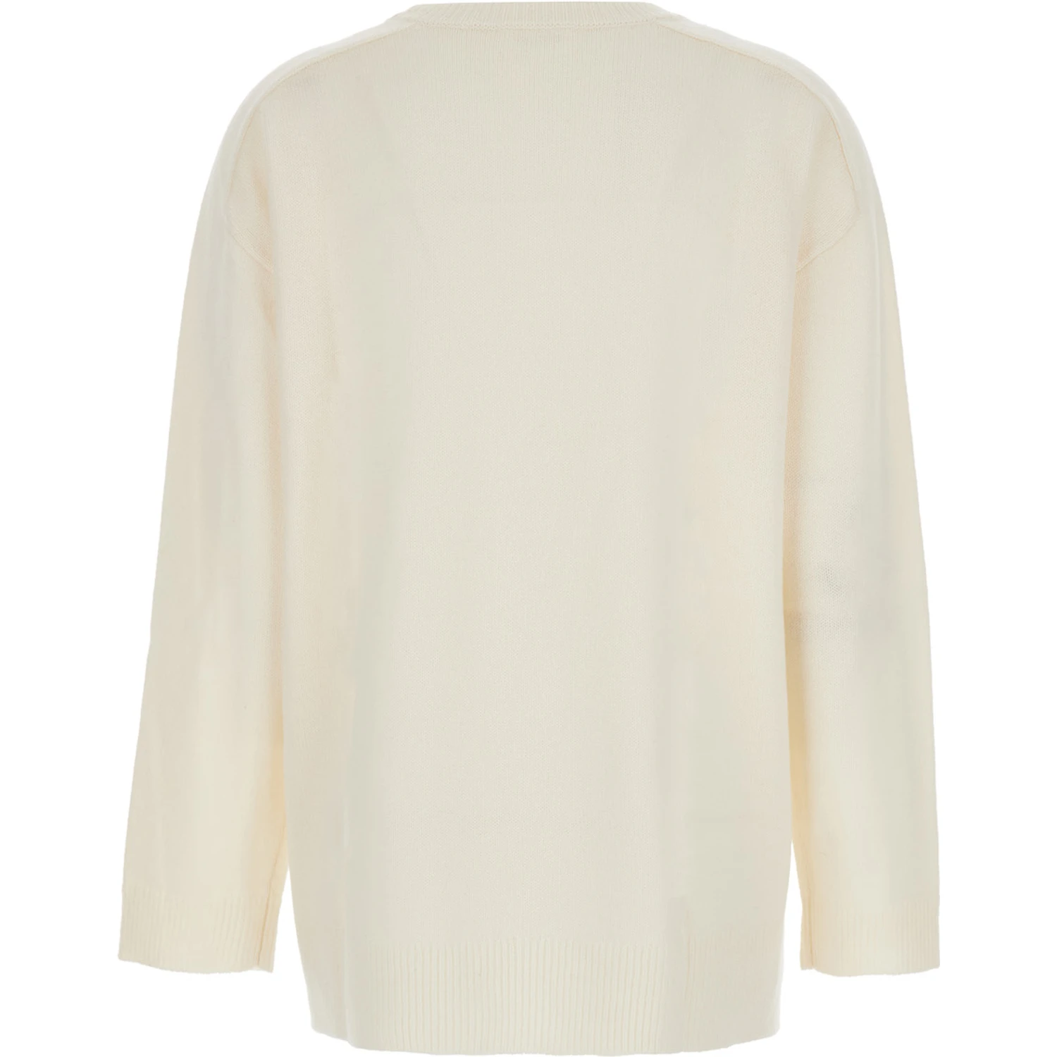 White Crewneck Sweater with Asymmetric Hem in Wool and Cashmere Woman