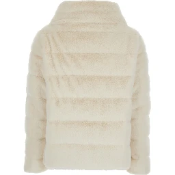 White Quilted Down Jacket with Front Zip Closure in Ecofur Woman