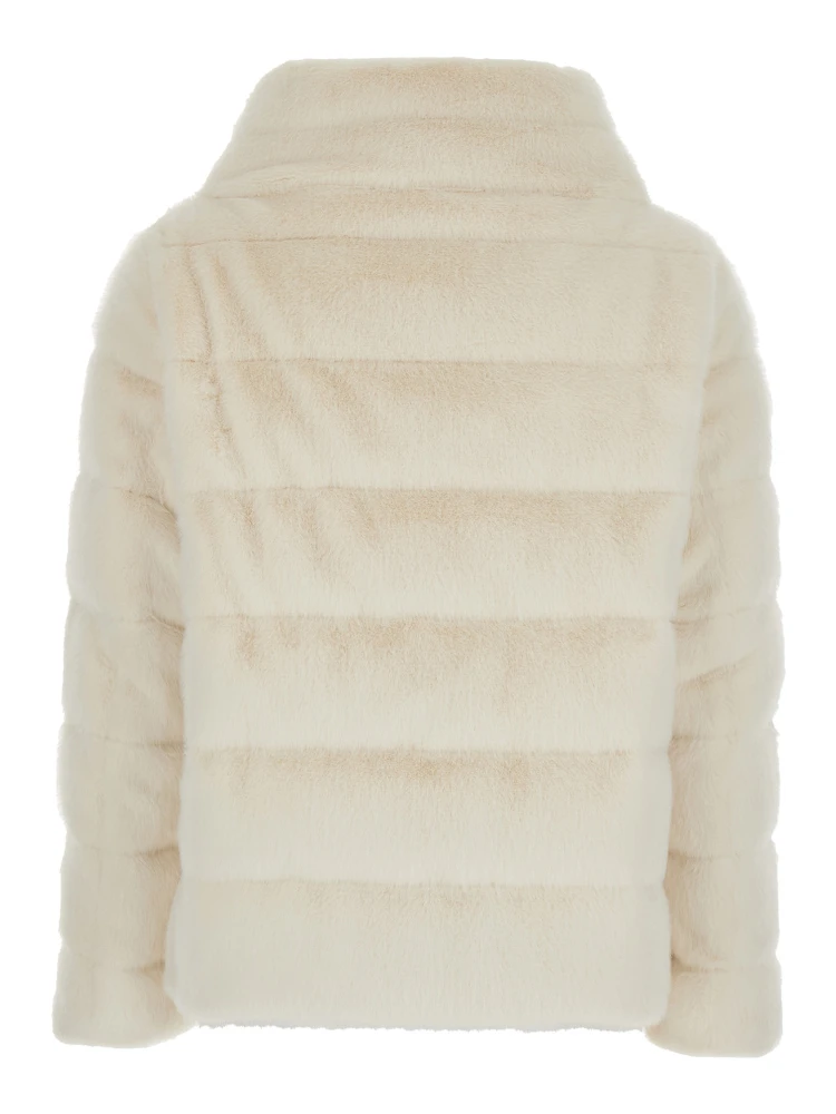 White Quilted Down Jacket with Front Zip Closure in Ecofur Woman alternative