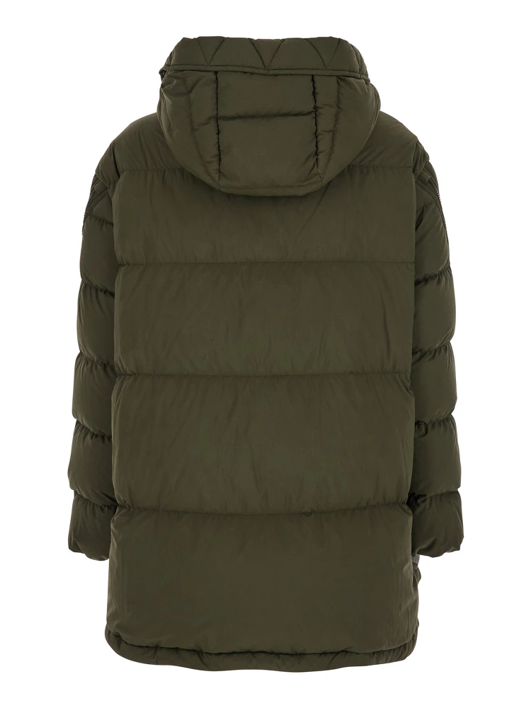 Green Down Jacket with Quilted Design and Removable Hood in Tech Fabric Woman alternative