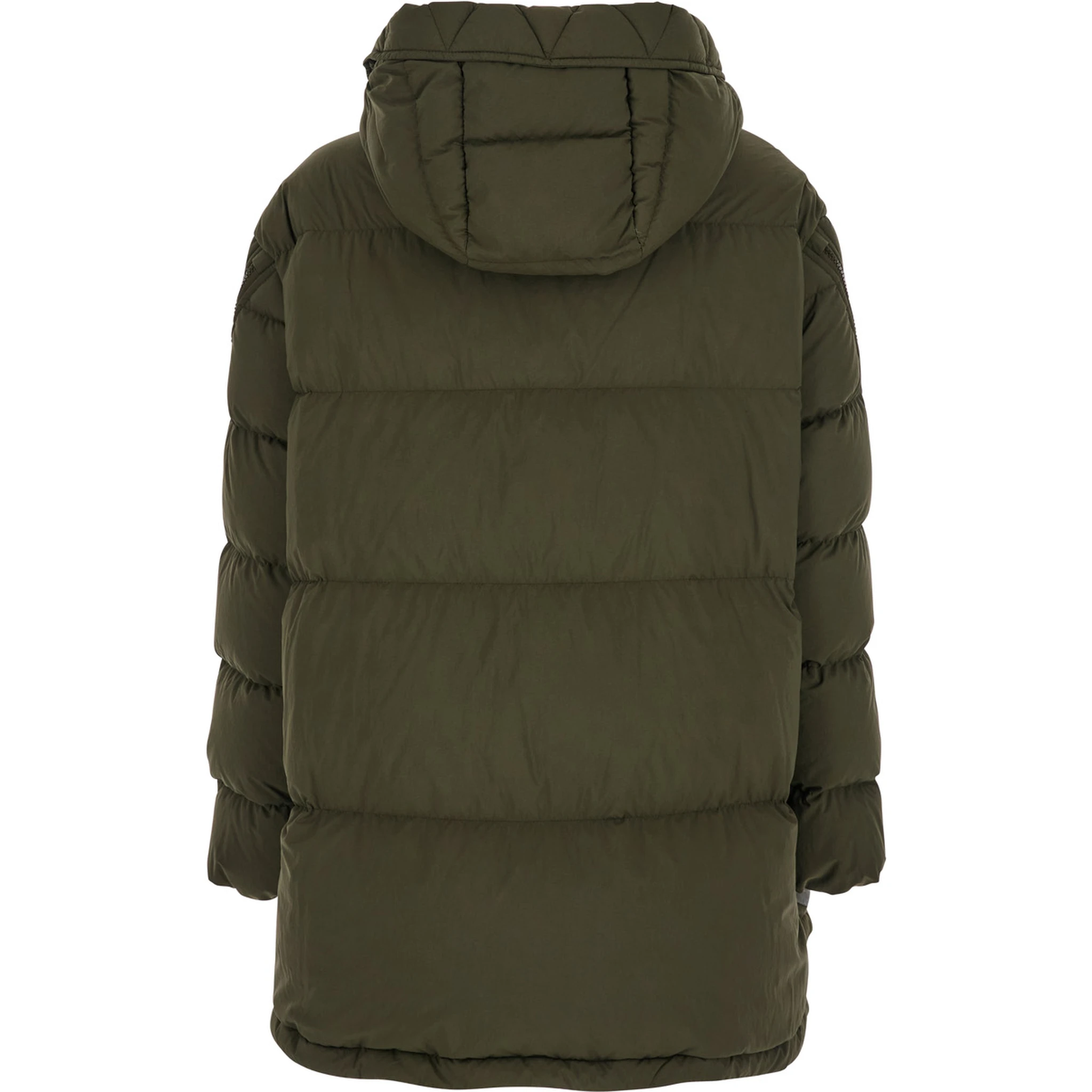 Green Down Jacket with Quilted Design and Removable Hood in Tech Fabric Woman