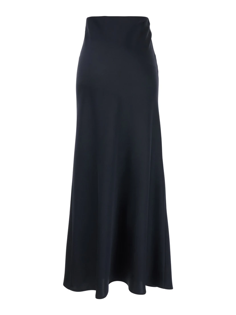 Blue Long Skirt  with Volant Detail at the End in Satin Woman