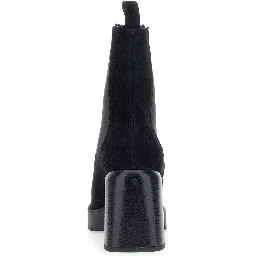 Black Elasticated Band Block Heel Ankle Boots in Suede Woman